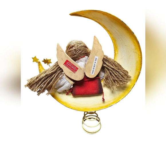 Vintage Silvestri Handcrafted Angel on Crescent Moon Tree Topper Christmas - Picture 2 of 8